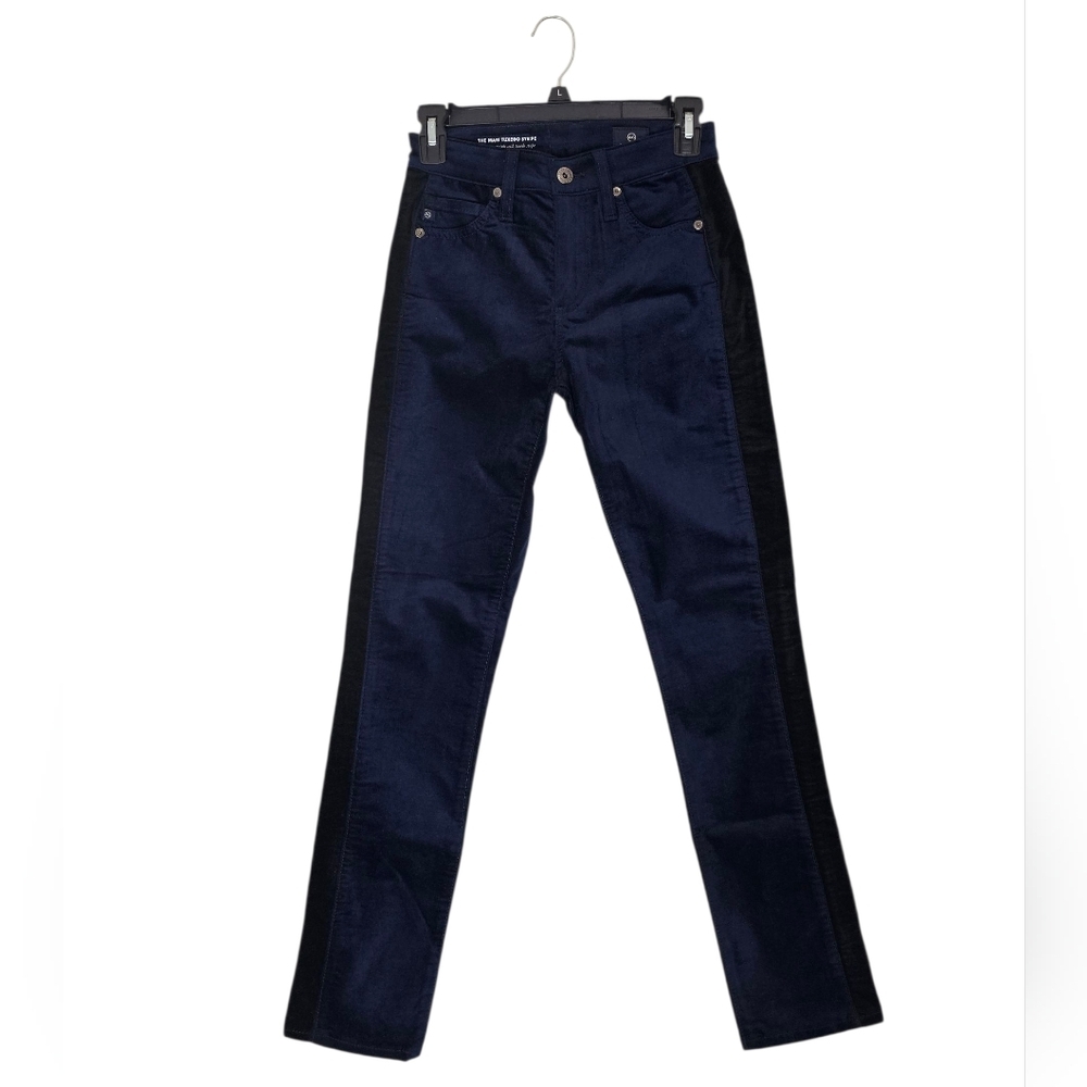 AG Adriano Goldschmied The Mari Tuxedo Stripe Highrise Straight Blue Pant 26 NWT